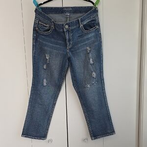 Maurices Women's Cropped Distressed Blue Jeans